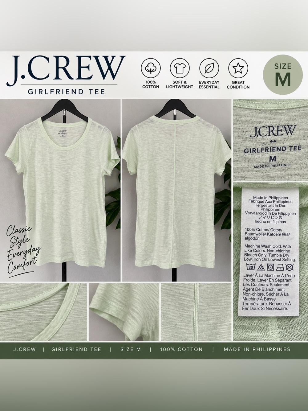 J. Crew Pastel Green Girlfriend Tee - Women's Short Sleeve Cotton
